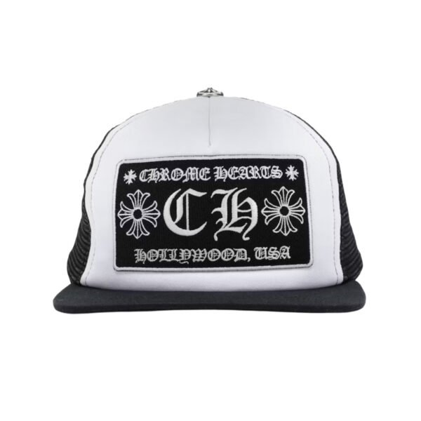 CHROME HEARTS CH HOLLYWOOD TRUCKER HAT WHITE/BLACK