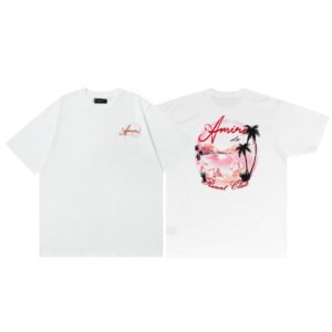 AMIRI RESORT CLUB PINK GRAPHIC WHITE T-SHIRT