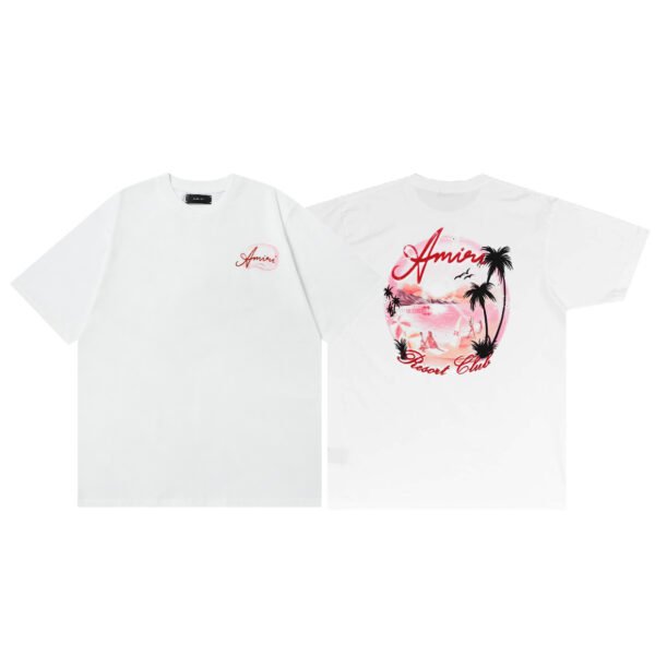 AMIRI RESORT CLUB PINK GRAPHIC WHITE T-SHIRT