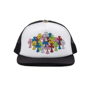 chmulti CHROME HEARTS MULTI COLOR CROSSES TRUCKER HAT WHITE/BLACK