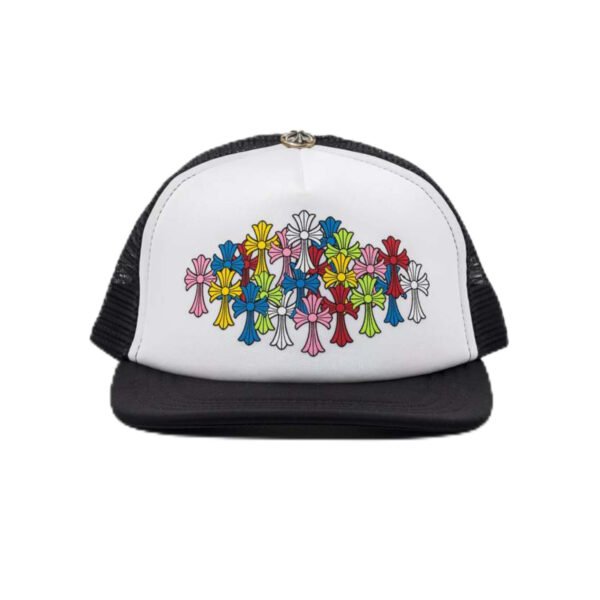 CHROME HEARTS MULTI COLOR CROSSES TRUCKER HAT WHITE/BLACK