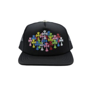 chnegmulti CHROME HEARTS MULTI COLOR CROSSES TRUCKER HAT BLACK/BLACK