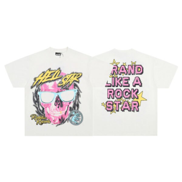 hellstarrockstarshirt HELLSTAR ROCKSTAR RECORDS WHITE CREAM T-SHIRT