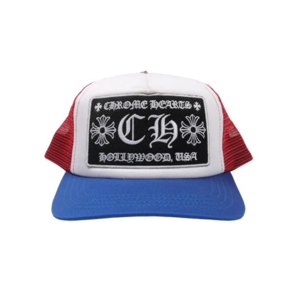 CHROME HEARTS CH HOLLYWOOD TRUCKER HAT BLUE/RED