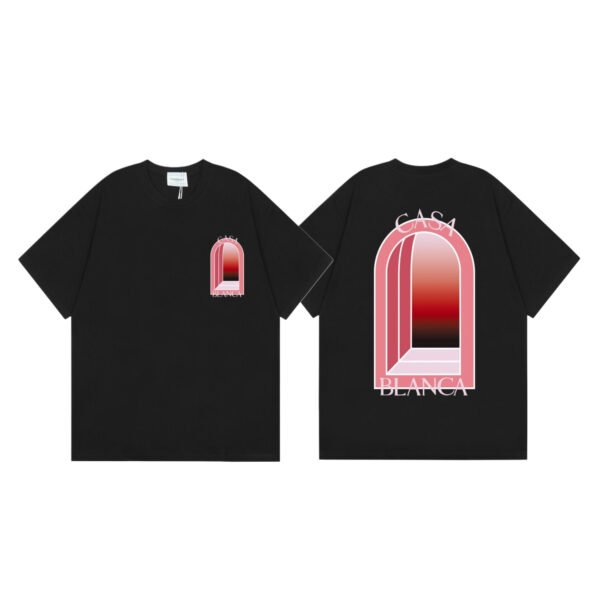 CASABLANCA PINK MIRROR BLACK T-SHIRT